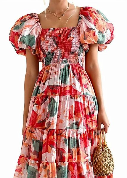 RUZU UG Dirndl Lockeres One-Shoulder-Kleid mit Laternenärmeln und hoher Tai günstig online kaufen