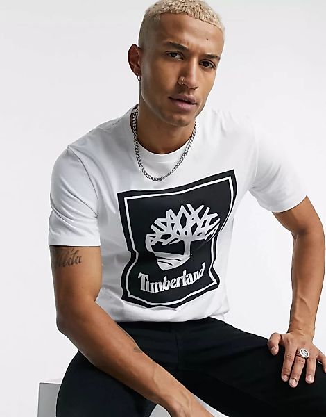 Timberland – Stack – T-Shirt mit Logo in Weiß günstig online kaufen