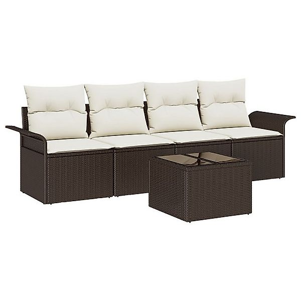 vidaXL Loungesofa 5-teiliges Garten-Sofa-Set mit Kissen Braun Poly-Rattan, günstig online kaufen