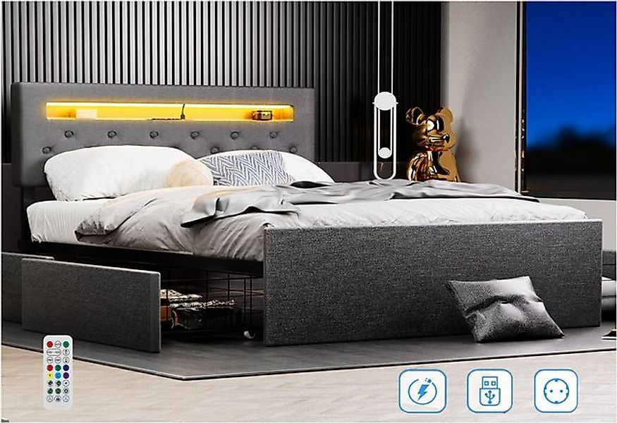 oyajia Polsterbett LED-Beleuchtung Doppelbett 140x200cm mit günstig online kaufen