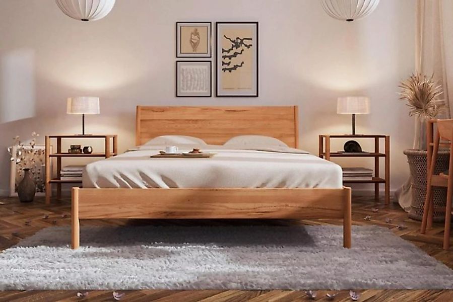 Natur24 Bett Bett Zola 1 Kernbuche massiv 200x210 mit Holzkopfteil und Holz günstig online kaufen