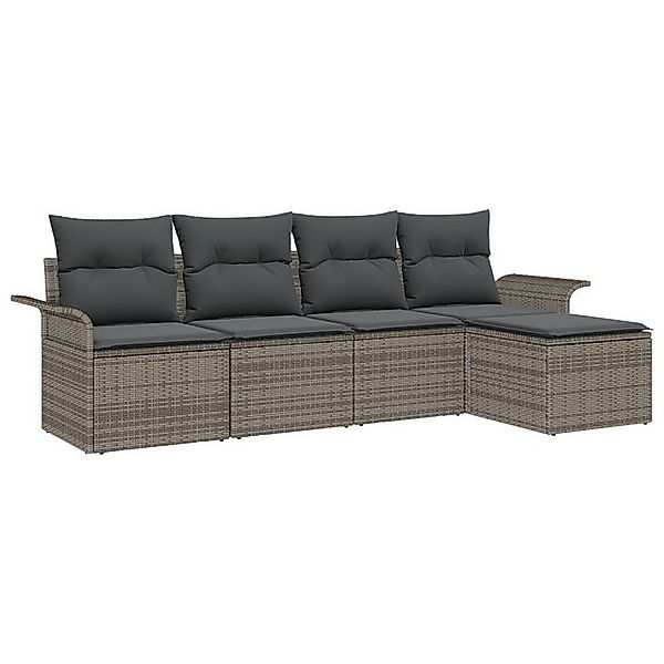 vidaXL Loungesofa 5-tlg. Garten-Sofagarnitur mit Kissen Grau Poly Rattan, 5 günstig online kaufen