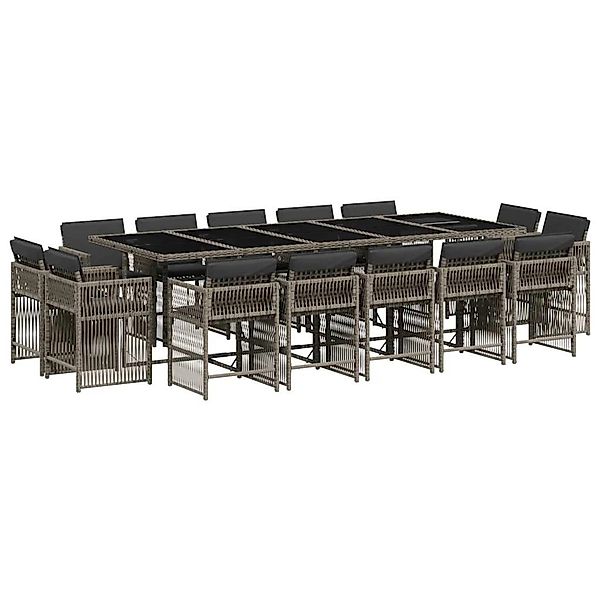 vidaXL 15-Tlg Garten-Essgruppe mit Kissen Grau Poly Rattan 3211772 günstig online kaufen