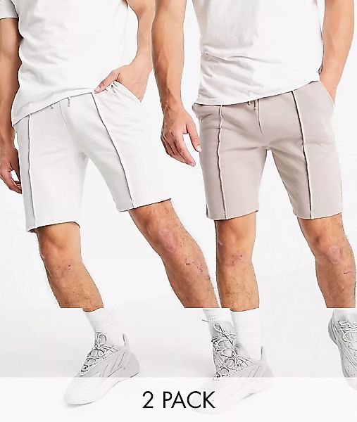 ASOS DESIGN ‑ Enge Jersey-Shorts im 2er-Pack in Hellgrau/Beige-Mehrfarbig günstig online kaufen