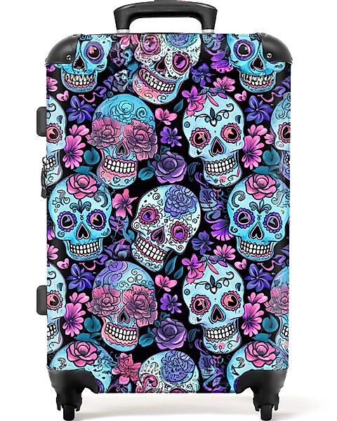 NoBoringSuitcases.com© Hartschalen-Trolley Totenkopf - Rosen - günstig online kaufen