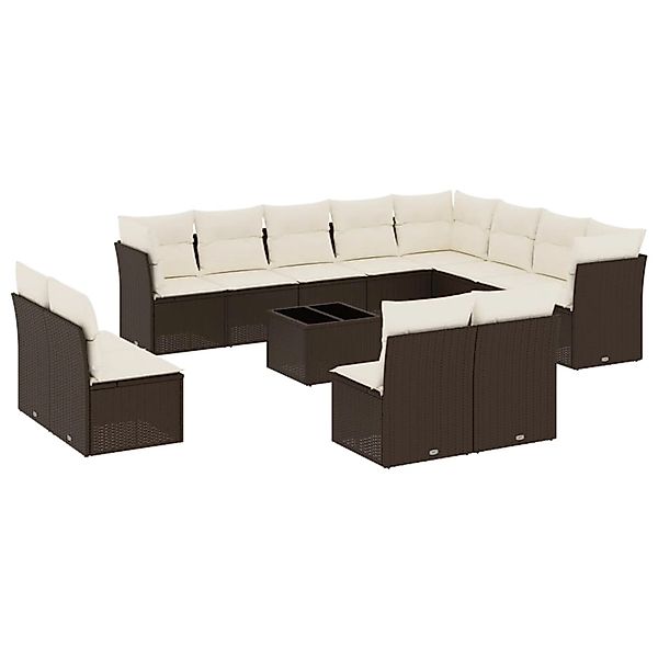 vidaXL 13-Tlg Garten-Sofagarnitur mit Kissen Braun Poly Rattan 3250322 günstig online kaufen