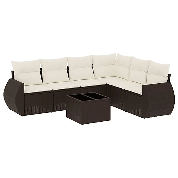 vidaXL 7-Tlg Garten-Sofagarnitur mit Kissen Braun Poly Rattan 3253760 günstig online kaufen