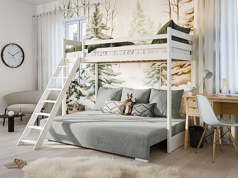 Kids Collective Hochbett 90x200 cm mit Schlafsofa 140x200 cm Couch in Cord- günstig online kaufen