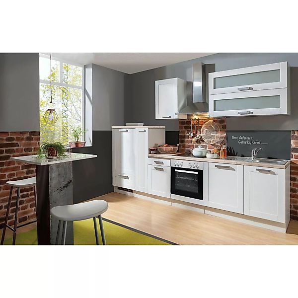 Menke Küchenzeile White Premium Landhaus 300 cm Lacklaminat Weiß Matt-Astei günstig online kaufen