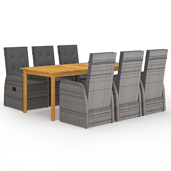vidaXL 7-Tlg Garten-Essgruppe mit Kissen Grau Poly Rattan 3095283 günstig online kaufen
