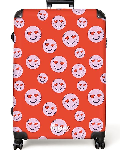 NoBoringSuitcases.com© Hartschalen-Trolley Rot mit rosa Smileys günstig online kaufen