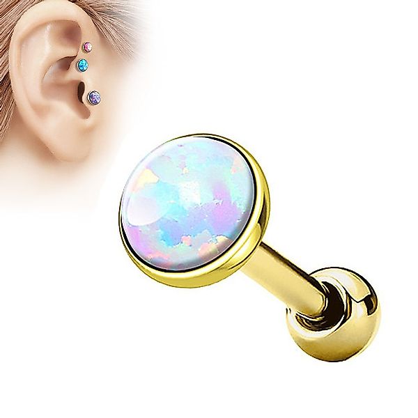 Taffstyle Piercing-Set Tragus Stecker mit flachen Opal Steinen Rund, Tragus günstig online kaufen