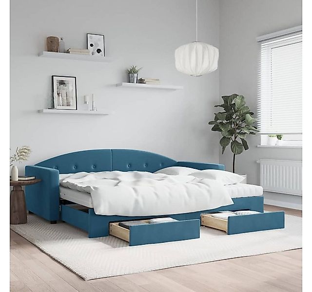 vidaXL Bett, Tagesbett Ausziehbar mit Schubladen Blau 90x200 cm Samt günstig online kaufen