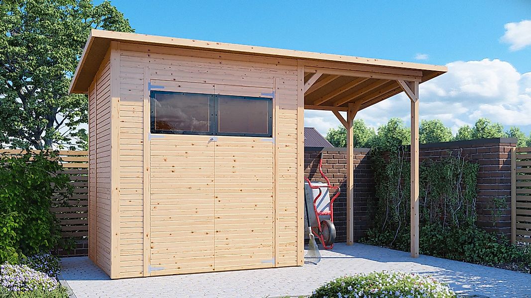 BERTILO Gartenhaus "Pent Modern 2 Plus naturbelassen", mit hohen Seitenwänd günstig online kaufen