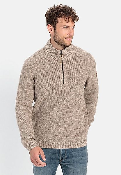 camel active Strickpullover aus Baumwollmix Langarm Troyer Markenlogo günstig online kaufen