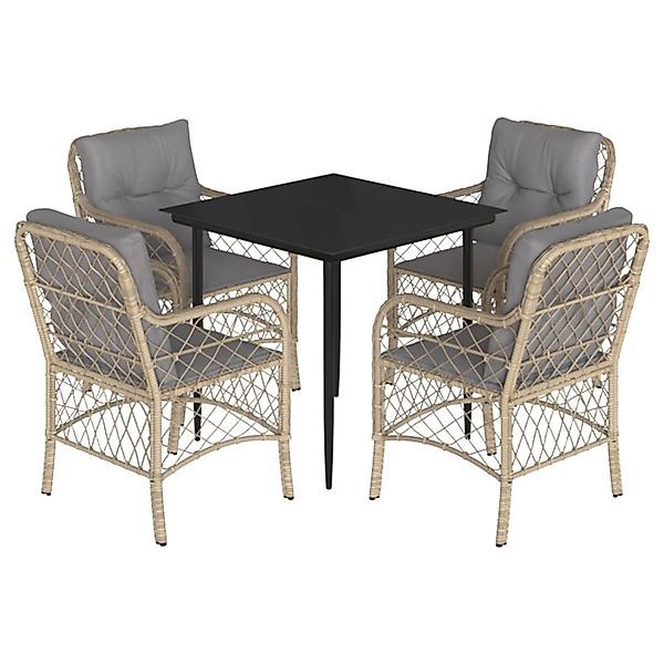 vidaXL 5-Tlg Garten-Essgruppe mit Kissen Beigemischung Poly Rattan 3212153 günstig online kaufen