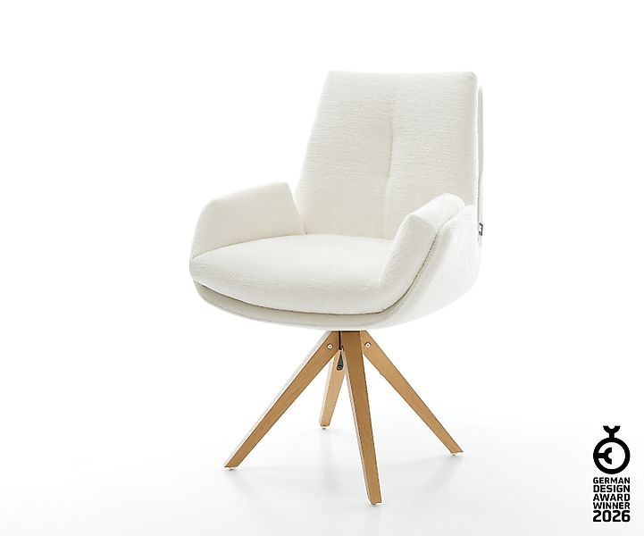 Drehstuhl Clea-Flex Bouclé Soft Beige Holzgestell kantig Natur 180° drehbar günstig online kaufen