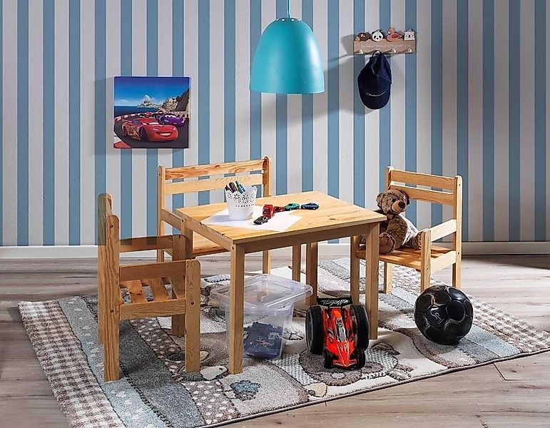 Home4You Kindersitzgruppe 4-teilig, Kiefer, Braun, 1 Tisch, 1 Bank mit Arml günstig online kaufen