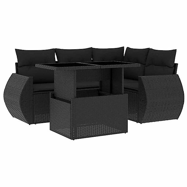 vidaXL 5-Tlg Garten-Sofagarnitur mit Kissen Schwarz Poly Rattan 3268505 günstig online kaufen