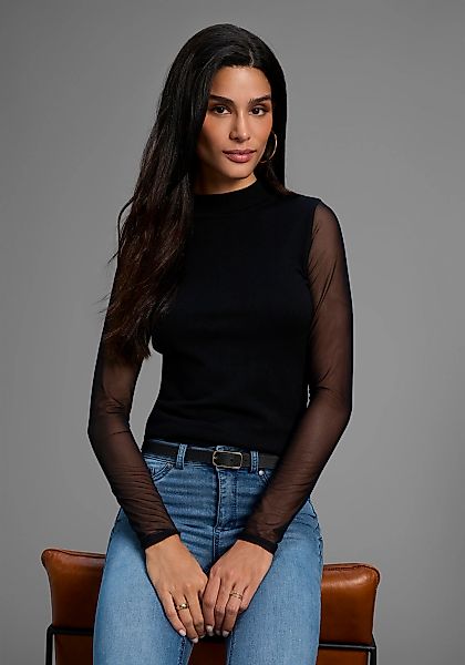 Laura Scott Stehkragenpullover, in enger Passform mit Mesh - NEUE KOLLEKTIO günstig online kaufen