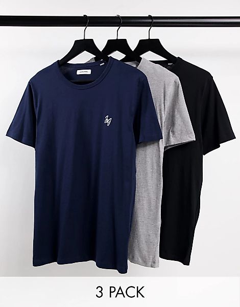 Jack & Jones – 3er-Pack Lounge-T-Shirts in Schwarz,, Marineblau und Hellgra günstig online kaufen
