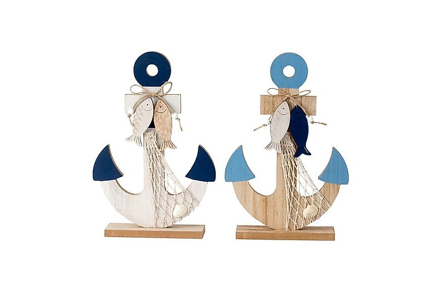 KARMA Dekofigur Dekoanker 2er Set Holz Maritim zum Aufstellen 30 cm Natur W günstig online kaufen