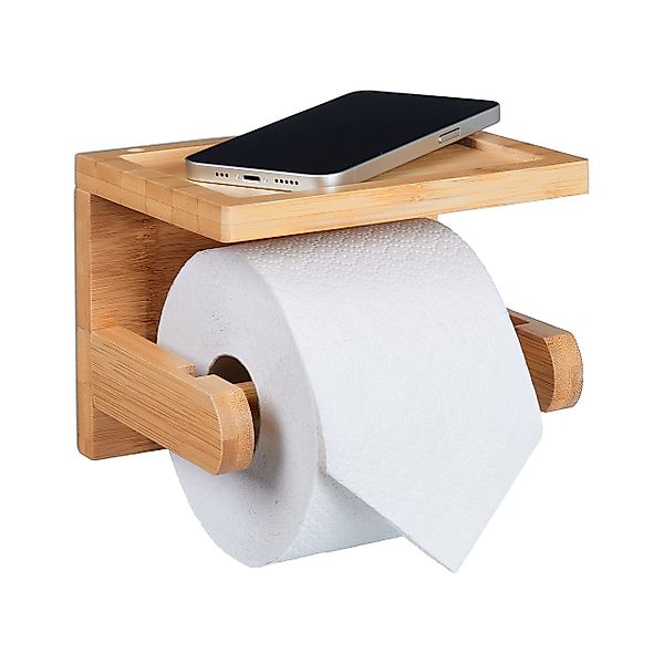 relaxdays Toilettenpapierhalter Bambus Toilettenpapierhalter mit Ablage günstig online kaufen