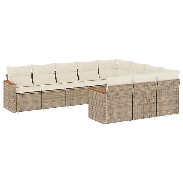 vidaXL 10-Tlg Garten-Sofagarnitur mit Kissen Beige Poly Rattan 3258740 günstig online kaufen