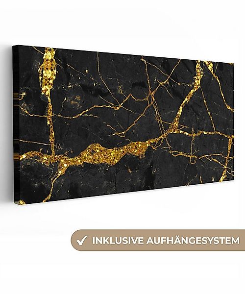 OneMillionCanvasses® Leinwandbild Panorama Marmor - Gold - Schwarz - Marmor günstig online kaufen