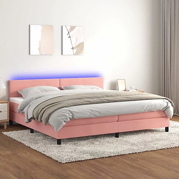 Vidaxl Boxspringbett Mit Matratze & Led Rosa 200x200 Cm Samt günstig online kaufen