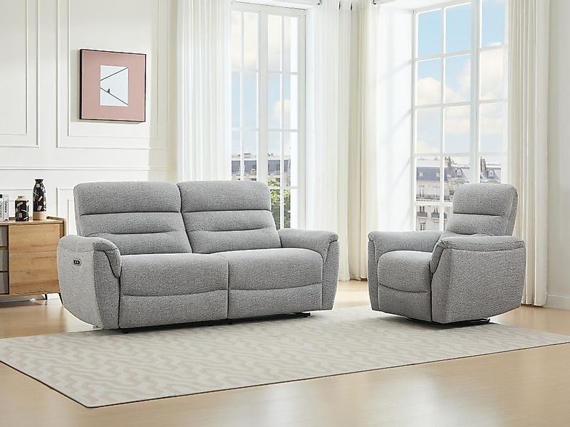 3-Sitzer Sofa + elektrischer Relaxsessel - Strukturstoff - Grau - BREVIO günstig online kaufen