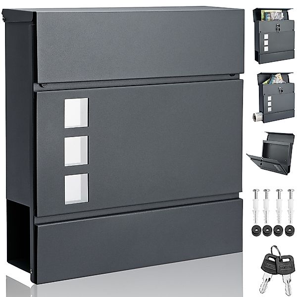 monzana Wandbriefkasten, Design Stahl mit Zeitungsfach Sichtfenster 2 Schlü günstig online kaufen