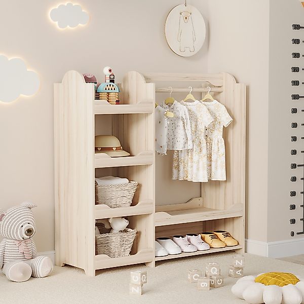 OKWISH Kleiderschrank Naturholz (Kindergarderobe, Kinderkleiderschrank, Sta günstig online kaufen