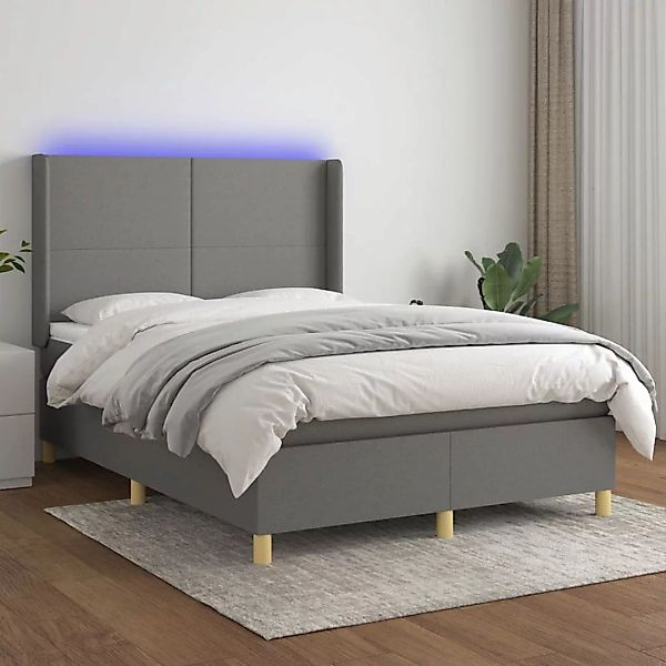 Vidaxl Boxspringbett Mit Matratze & Led Dunkelgrau 140x200 Cm Stoff günstig online kaufen