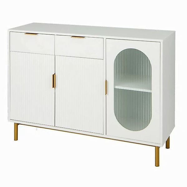 KOMFOTTEU Küchenbuffet Sideboard Küchenschrank, Glastür & Metallbeinen günstig online kaufen