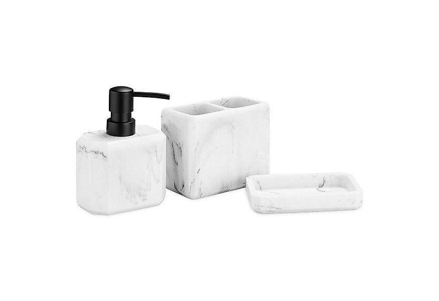 Navaris Badaccessoire-Set Badezimmer Set 3-teilig Marmoroptik - Bad Accesso günstig online kaufen
