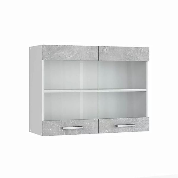 Vicco Schranksystem R-Line, Beton/Weiß, 80 cm mit Glastüren günstig online kaufen