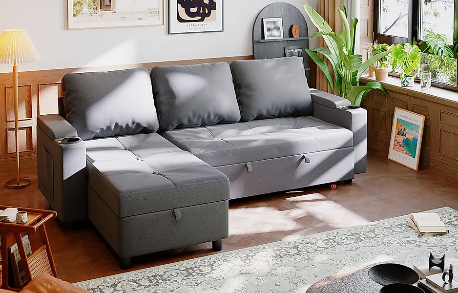 GUNJI Ecksofa L-förmiges Sofa mit Gästebettfunktion und multifunktionalem S günstig online kaufen