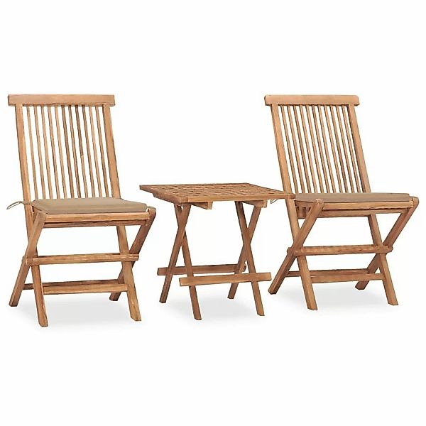 vidaXL 3-tlg Garten-Essgruppe mit Kissen Klappbar Massivholz Teak Modell 31 günstig online kaufen