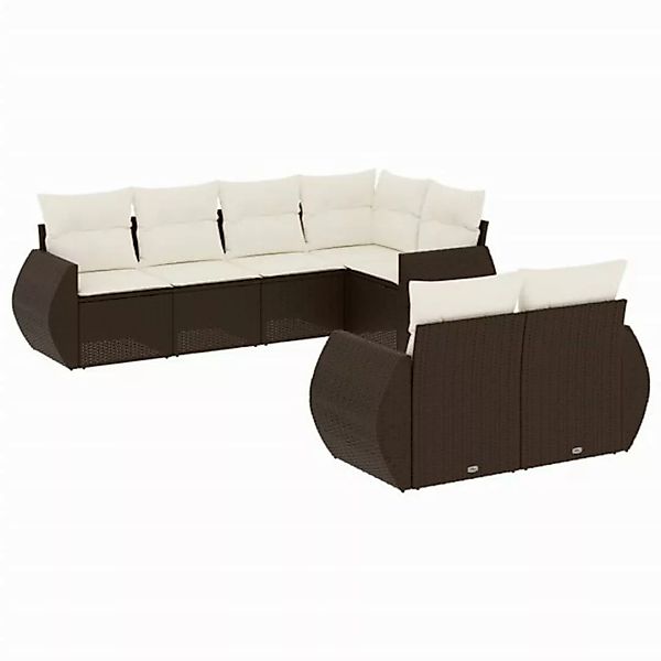 vidaXL Sofaelement 7-tlg. Garten-Sofagarnitur mit Kissen Braun Poly Rattan günstig online kaufen