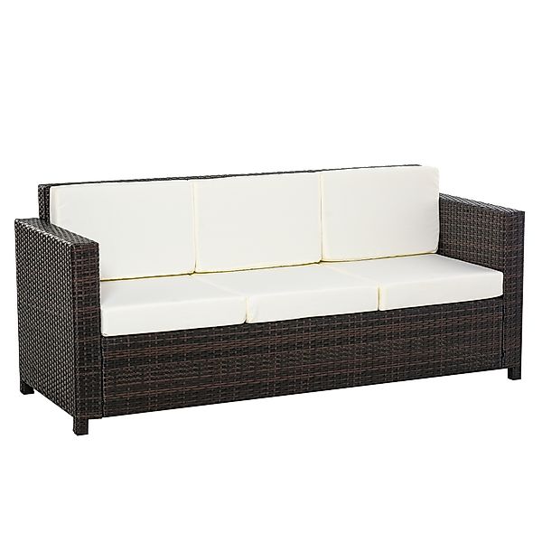 Outsunny Poly-Rattan Garten Loungesofa 3-Sitzer mit Kissen, braun und weiß, günstig online kaufen