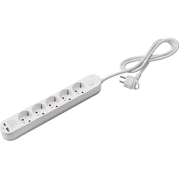 Steckdosenleiste 5-fach mit 2 USB-Anschlüssen Weiß 1,4 m günstig online kaufen