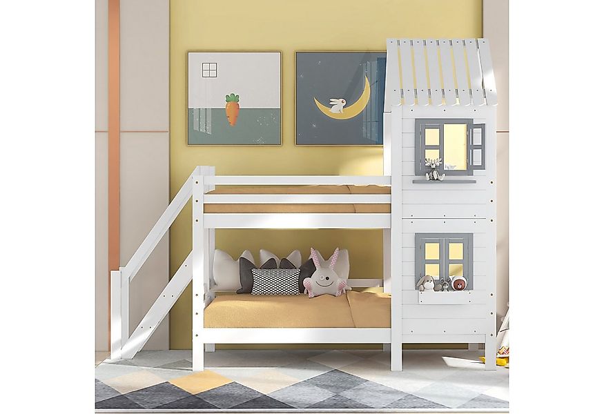 XDeer Kinderbett Etagenbett mit Handlauf und Fenster, Hausbett 90x200cm, mi günstig online kaufen