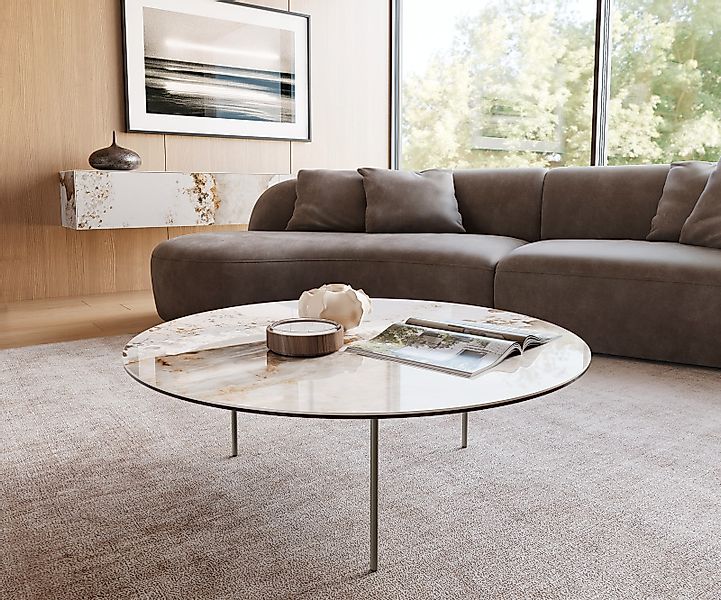 Couchtisch Edge Rund 100x100 cm Keramik Minas Melange Trive Metall Effektfi günstig online kaufen