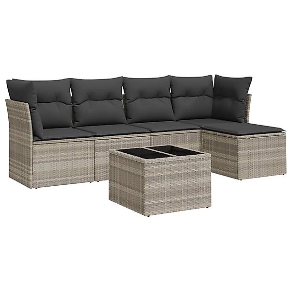 vidaXL 6-Tlg Garten-Sofagarnitur mit Kissen Hellgrau Poly Rattan 3217572 günstig online kaufen