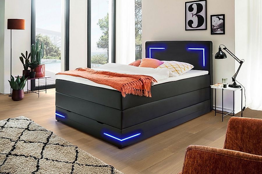 wonello Boxspringbett Lights 2.0, mit LED Beleuchtung und Topper, wahlweise günstig online kaufen