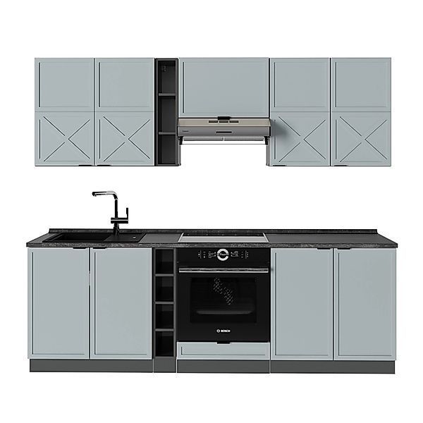 Vicco Fame-Line Küchenzeile Hellblau-grau/Anthrazit 235 cm ohne Arbeitsplat günstig online kaufen