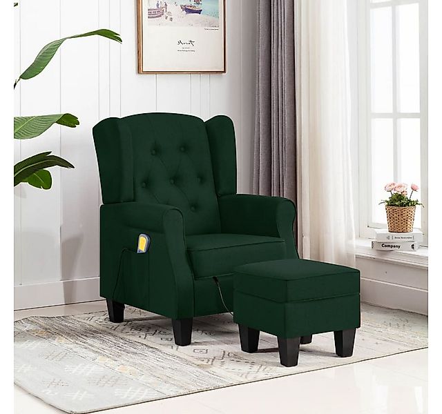 vidaXL Massagesessel, Massagesessel mit Hocker Dunkelgrün Stoff günstig online kaufen