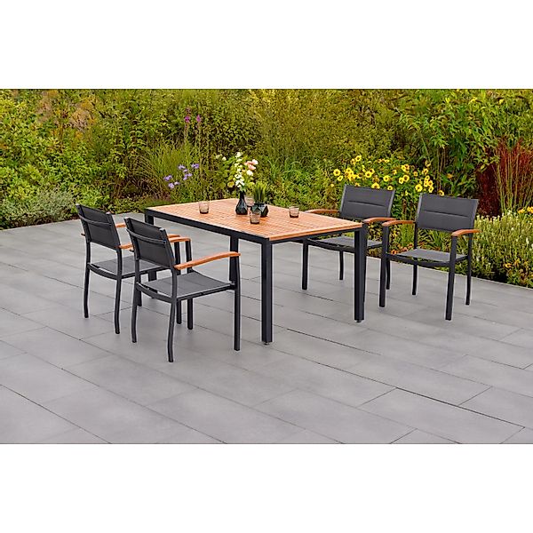 Merxx Paxos Set 5-tlg. 4 Stapelsessel Gartentisch 150 x 90 cm Tischplatte A günstig online kaufen