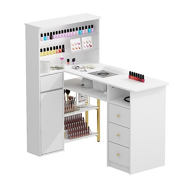 FUFU&GAGA Arbeitstisch Nageltisch mit Glasregalen, Weiß, günstig online kaufen